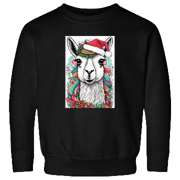 Discover Funny Cute llama with Christmas Hat Sweatshirts