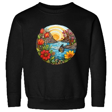 Discover Sunset Whorls over Serene River Sweatshirts