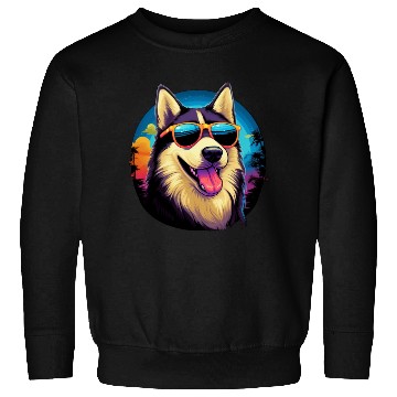 Discover Retro Wave Husky Dog Sweatshirts