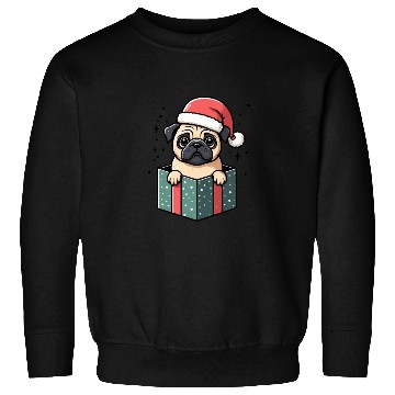 Discover Pug In Present Dog Christmas Festive Santa Hat Sweatshirts