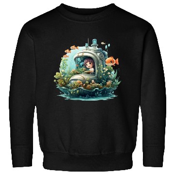 Discover A delightful kawaii book submarine exploring Sweatshirts