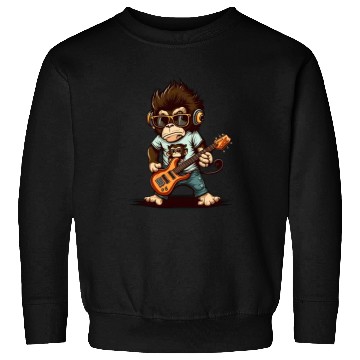 Discover Monkey Chimpanzee Playing Acousitc Rock Guitar Sweatshirts