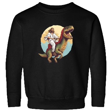 Discover Jesus Riding a Dinosaur Meme Dino Lover Sweatshirts