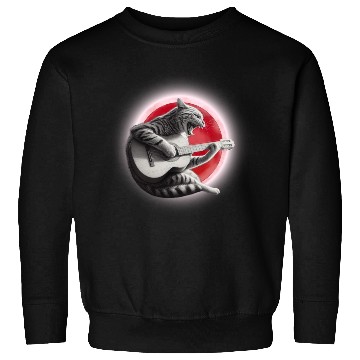 Discover Rock Cat Playing Guitar Sweatshirts under the red moon