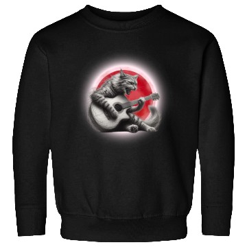 Discover Rock Cat Playing Guitar Sweatshirts under the red moon