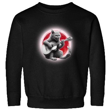 Discover Rock Cat Playing Guitar Sweatshirts under the red moon