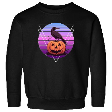 Discover Raven Crow On Pumpkin Vaporwave Halloween Pagan Ae Sweatshirts