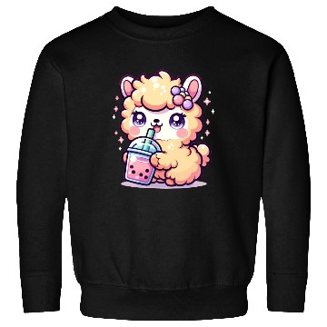 Discover Kawaii Llama Sips Bubble Tea Cute Llama Boba Tea Sweatshirts