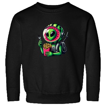 Discover Alien with watermelon helmet eats fries Sweatshirts