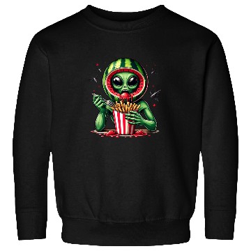 Discover Alien with watermelon helmet eats fries Sweatshirts