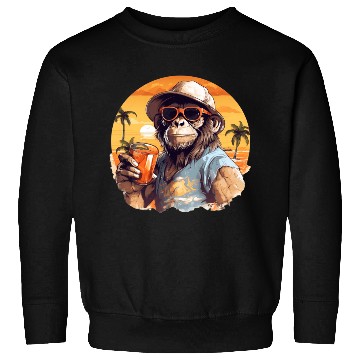Discover Cool Monkey With Drink Funny Animals Chimpanzee Sweatshirts