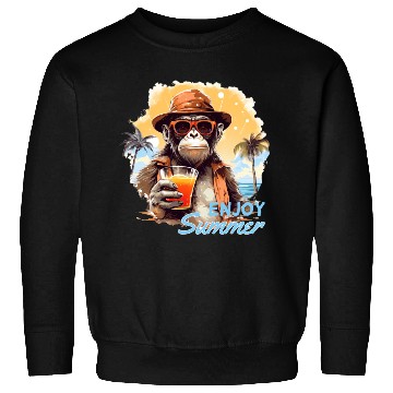 Discover Cool Monkey With Drink Funny Animals Chimpanzee Sweatshirts