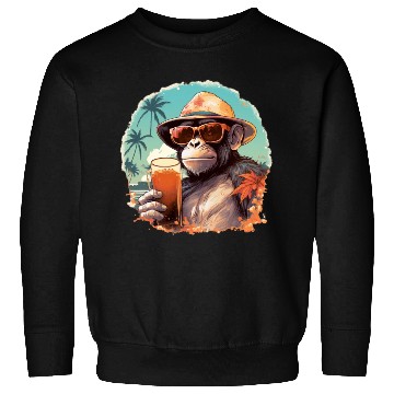 Discover Cool Monkey With Drink Funny Animals Chimpanzee Sweatshirts