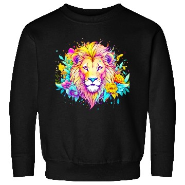 Discover Colorful lion surrounded by flowers Sweatshirts