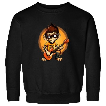 Discover Monkey Chimpanzee Playing Acousitc Rock Guitar Sweatshirts