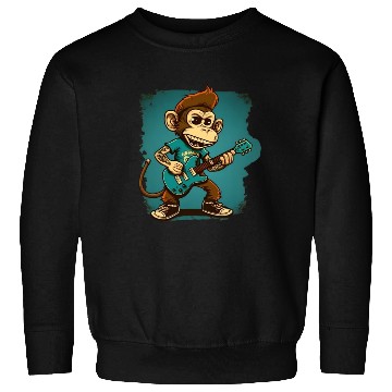 Discover Monkey Chimpanzee Playing Acousitc Rock Guitar Sweatshirts
