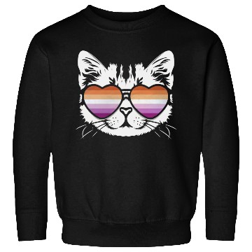 Discover Funny Lesbian Cat with Lesbian Flag Glasses Sweatshirts