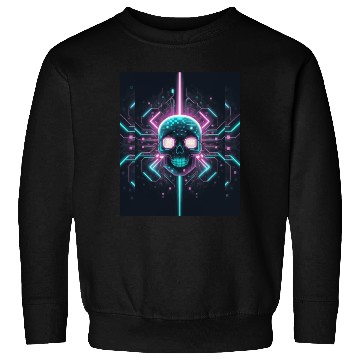 Discover Retro neon cyberpunk pixelated skull Sweatshirts