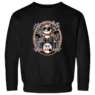 Discover Catch The Beat, Cool Cat Drummer Sweatshirts