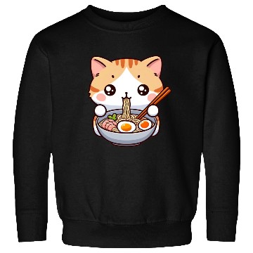 Discover Cute Cat Eating Ramen Sweatshirts