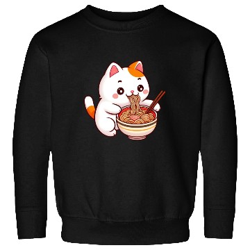 Discover Cute Cat Eating Ramen Sweatshirts