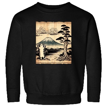Discover Mt. Fuji Kitten Papyrus Scroll Retro Japanese Art Sweatshirts