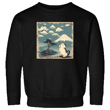 Discover Mt. Fuji Kitten Papyrus Scroll Retro Japanese Art Sweatshirts