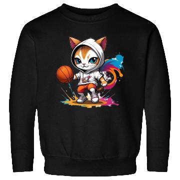 Discover cute cat in Sweatshirts is playing basketball