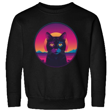 Discover Synthwave Black Cat Sweatshirts