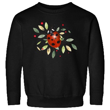 Discover red glowing ladybug with green leaves Sweatshirts