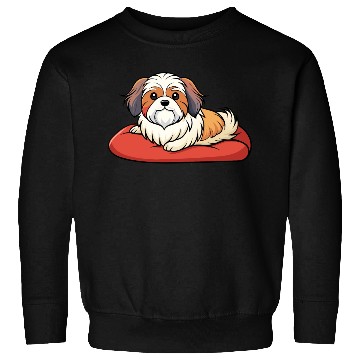 Discover Contented Shih Tzu Lounging on Plush Pillow Sweatshirts