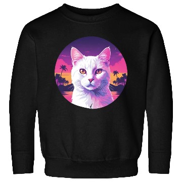 Discover Synthwave White Cat 2 Sweatshirts