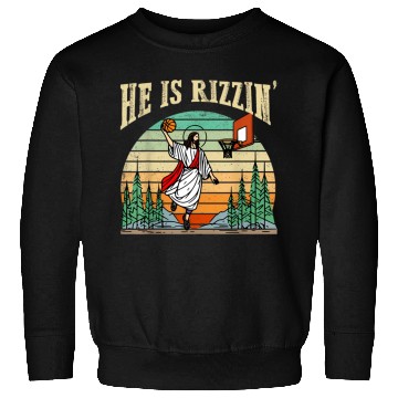 Discover He Is Rizzin Funny Basketball Easter Christian Sweatshirts