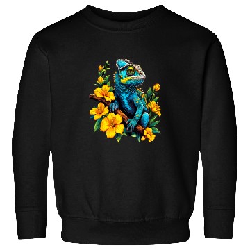 Discover Chameleon on a Branch Surrounded by Flowers Sweatshirts