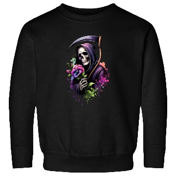 Discover Grim Reaper Holding Sweet Pea flower Sweatshirts