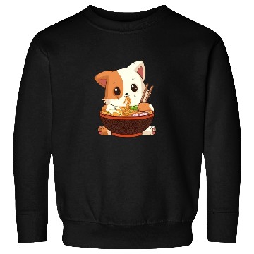 Discover Cute anime cat eating ramen noodles Sweatshirts