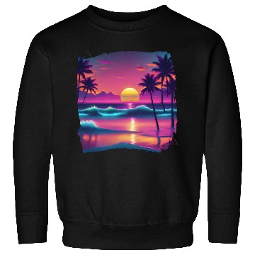 Discover 80s AI Airbrushed Beach Scene -Kids Sweatshirts