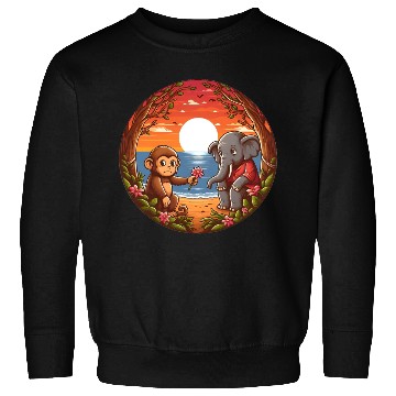 Discover Monkey Gifting Flower to Shy Elephant Sweatshirts