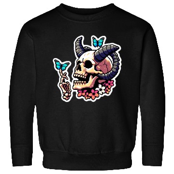 Discover Pixel Art Horned Skull enjoy the butterflies Sweatshirts