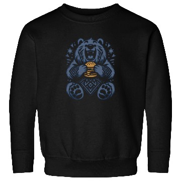 Discover Cute Grizzly with Hamburger, Blue Sweatshirts