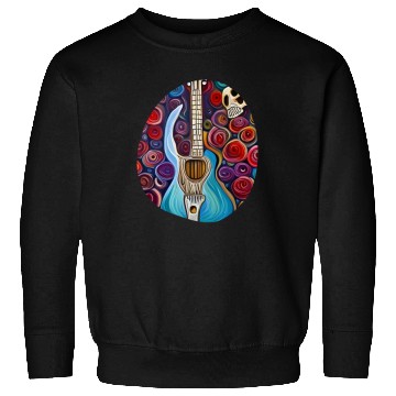 Discover Blue Electric Guitar, Skull and Roses Sweatshirts