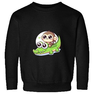 Discover Cute monkey rides crocodile Sweatshirts
