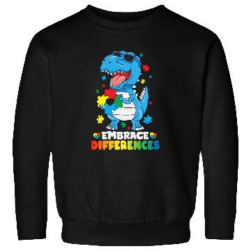 Discover Embrace Differences T Rex Dinosaur Autism Awarenes Sweatshirts