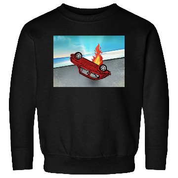 Discover Car overturned and smashed on fire on the road Sweatshirts