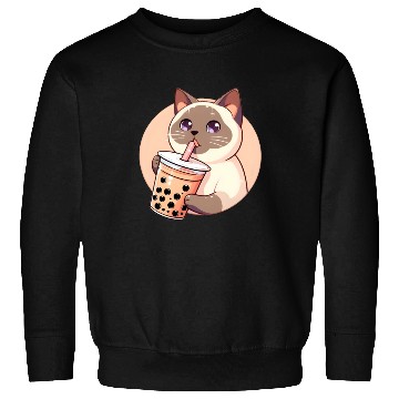 Discover Siamese cat having bubble tea Sweatshirts