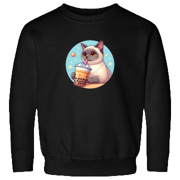 Discover Siamese cat having bubble tea Sweatshirts