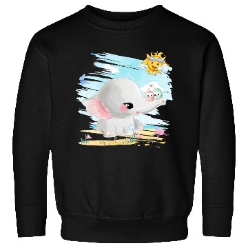 Discover Elephant Walking At Beach With 2 Birds Friends Sweatshirts