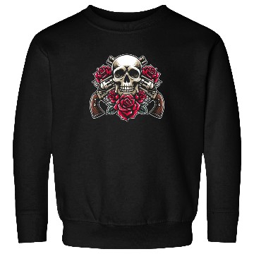 Discover Skeleton Roses Guitar Guns Skull Roses Sweatshirts