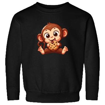 Discover Cute Chimpanzee with Cookie Cartoon Sweatshirts