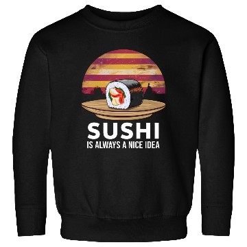 Discover Sushi On A Retro Sunset Sweatshirts